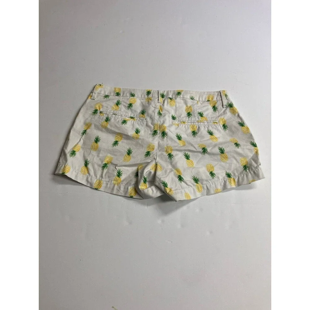 Old Navy Girls Size 4 Chino Shorts Pineapple Print White Yellow Green Button